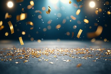 Wall Mural - A bright blue background with gold confetti falling from the sky