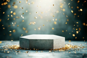 Wall Mural - A white podium with gold confetti on the ground