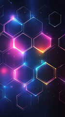 Aufkleber - Neon hexagons illuminate a digital space in an abstract technological background