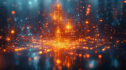 Wall Mural - Abstract digital city skyline with glowing lights and bokeh effect.