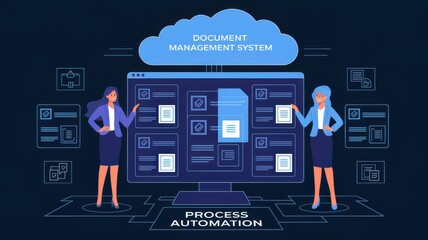 Wall Mural - Businesswomen in Document Management Concept Illustration