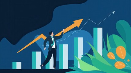 Wall Mural - Businessman Pointing at Growth Illustration