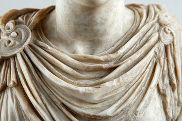 a Roman goddess statue's draped robes in marble.