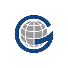 Wall Mural - this is a flat logo design of a globe in grey color in letter g shape in uppercase in blue