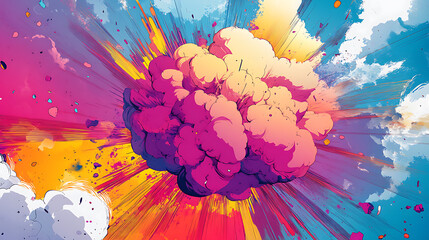 Leinwandbilder - Vibrant comic style cloud explosion with pop art background