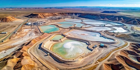 Wall Mural - Top view of a lithium mining operation , lithium, mining, natural resource, industrial, extraction, process