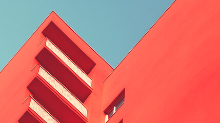 Aufkleber - Red apartment building against a clear sky with ample copy space, symbolizing property management and real estate opportunities