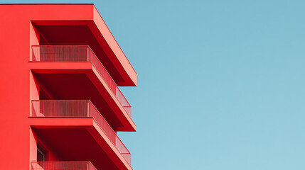 Aufkleber - Red apartment building against a clear sky with ample copy space, symbolizing property management and real estate opportunities