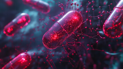Poster - Digital pills and neural network representing pharmaceutical ai and drug discovery