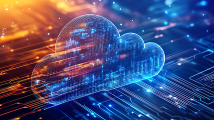 Poster - Digital cloud with data streams, representing cloud integration and data synchronization