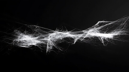Poster - Black background, white spider webs hanging from top to bottom Generative AI