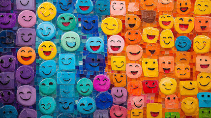 Leinwandbilder - A vibrant mosaic of colorful emojis showcasing diverse emotions and expressions, symbolizing joy, unity, and creativity