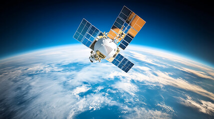 Leinwandbilder - A satellite orbiting earth, symbolizing global communication and data transmission