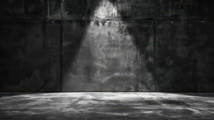 Wall Mural - A shadowy concrete room with cold walls and a  floor, giving an unsettling yet intriguing atmosphere.