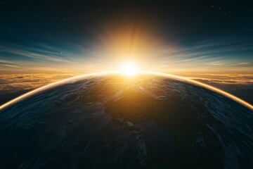 Wall Mural - the sun is rising over the planet earth
