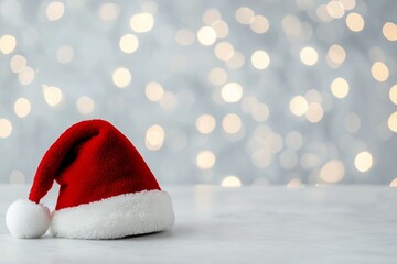 Wall Mural - A red santa hat is sitting on a white table