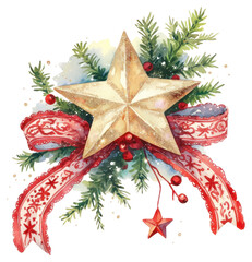 Wall Mural - PNG Gold star christmas illustration watercolor.