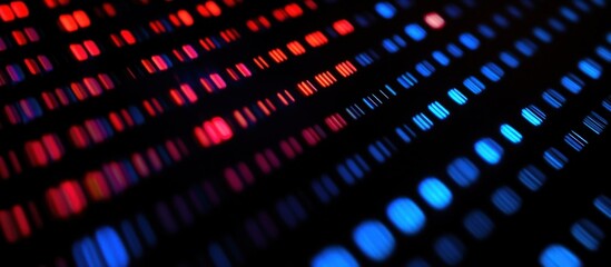close-up of stock market numbers with a slight motion blur, blue and red tones on a black background