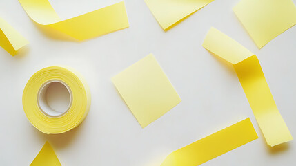 Poster - Yellow sticky note with adhesive tape on white background