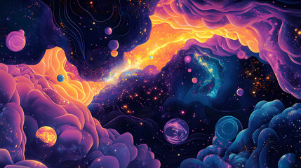Wall Mural - a cosmic dreamscape where galaxies collide and stars are born, their light painting mesmerizing patt