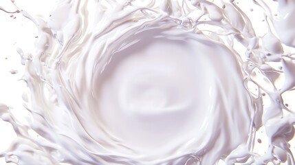 Poster - On a white background, there is a milk circle ripple and splash water waves from a drop top view, Swirl around the texture surface of a yogurt container, milky product, shampoo, or cosmetic cream