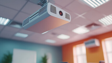 Leinwandbilder - Excellent 4K projector mounted in the conference room ceiling with ample copy space, projector during a lecture or business conference, for training centers and offices