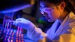 © Penatic Studio - A female scientist in a lab coat uses a pipette to test samples in a laboratory.