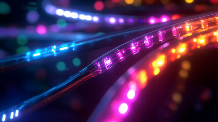 Leinwandbilder - Close-up of RJ45 Ethernet cables with vibrant LED lights