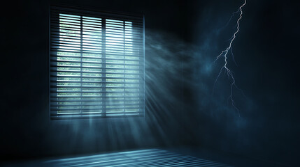 Poster - Authentic wall featuring a gobo shadow, Shadows cast by the window frame and blinds on a white studio background with a vector set of the lightning effect overlay