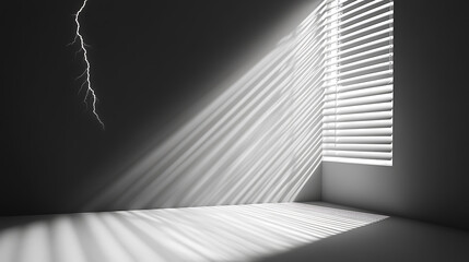 Fototapete - Authentic wall featuring a gobo shadow, Shadows cast by the window frame and blinds on a white studio background with a vector set of the lightning effect overlay