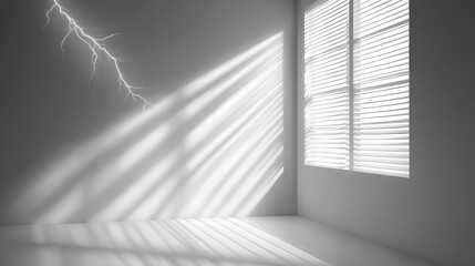 Fototapete - Authentic wall featuring a gobo shadow, Shadows cast by the window frame and blinds on a white studio background with a vector set of the lightning effect overlay
