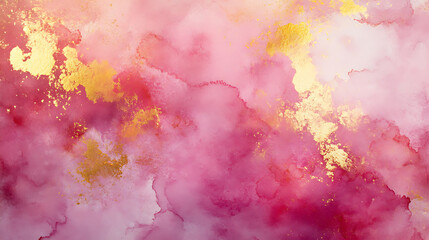 Aufkleber - Abstract beautiful pink watercolor wash background with golden streaks