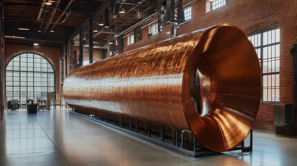 Aufkleber - A massive spool of copper wire displayed in a factory setting demonstrates industrial production