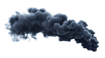 Poster - ominous black smoke billowing from unknown source isolated on white background for dramatic effect in photorealistic illustration