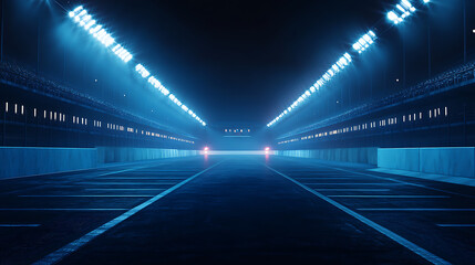 Aufkleber - night racing illuminated race track arena with spotlights empty grandstands 3d illustration
