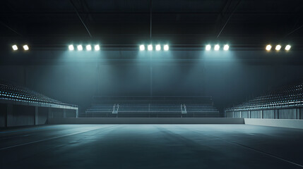 Poster - night racing illuminated race track arena with spotlights empty grandstands 3d illustration