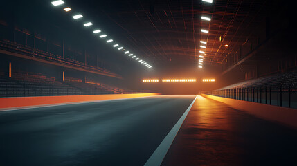 Poster - night racing illuminated race track arena with spotlights empty grandstands 3d illustration