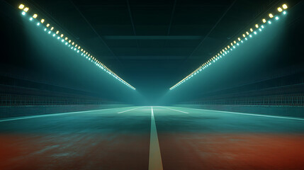 Poster - night racing illuminated race track arena with spotlights empty grandstands 3d illustration