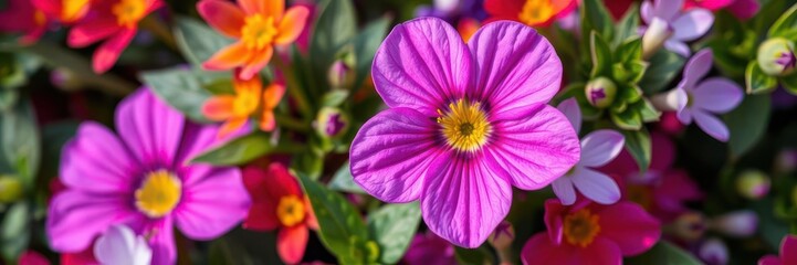 Wall Mural - Vibrant purple flower petals and leaves in a blooming garden, blooming, summer