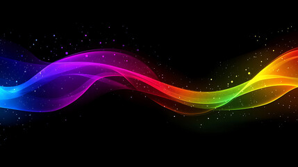 Poster - Dark grainy color gradient wave background, purple red yellow blue green colors banner poster cover abstract design, black copy space