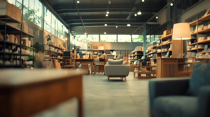 Poster - Abstract blur furniture decoration and warehouse store interior for background
