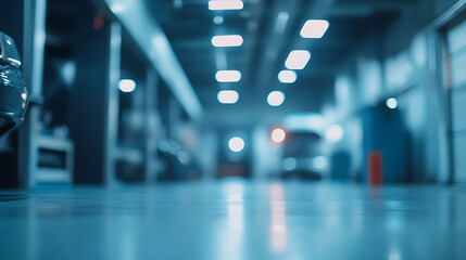 Poster - Abstract blur car garage automobile interior building hall, Blurred mechanic service centre auto repair workshop, soft defocused, Blurry car care station background