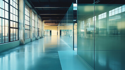 Poster - Glass factories manufacture glass for use in residential and commercial buildings, offering products in various sizes and thicknesses