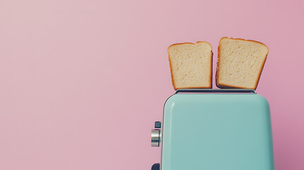 Aufkleber - Bread slices popping up from a modern toaster against a pink background, with space for text