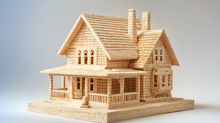 Poster - A small model of a house constructed entirely from matchsticks