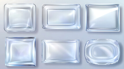 Aufkleber - A set of realistic transparent glass plates with acrylic texture and light glares, framed in a rectangular shape and displayed on a clear background