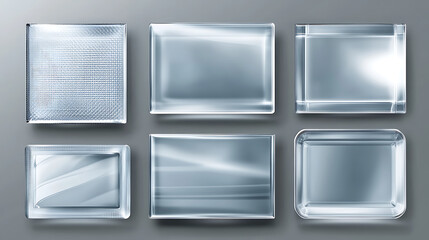 Aufkleber - A set of realistic transparent glass plates with acrylic texture and light glares, framed in a rectangular shape and displayed on a clear background