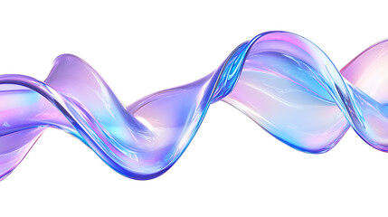 Leinwandbilder - A flowing, transparent liquid glass ribbon with a holographic gradient in blue and purple tones, forming a dynamic curve shape and presented as a floating design element