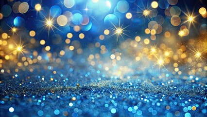 Wall Mural - Abstract blue background with golden sparkles and bokeh effects, creating a magical and festive atmosphere , Abstract, Blue