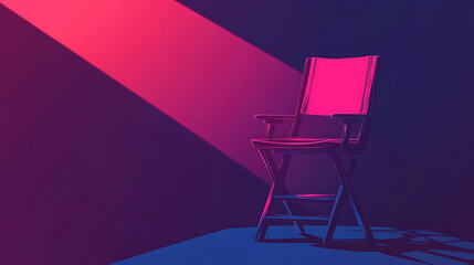 Poster - directors chair in spotlight casting and selection concept dramatic shadows illustration